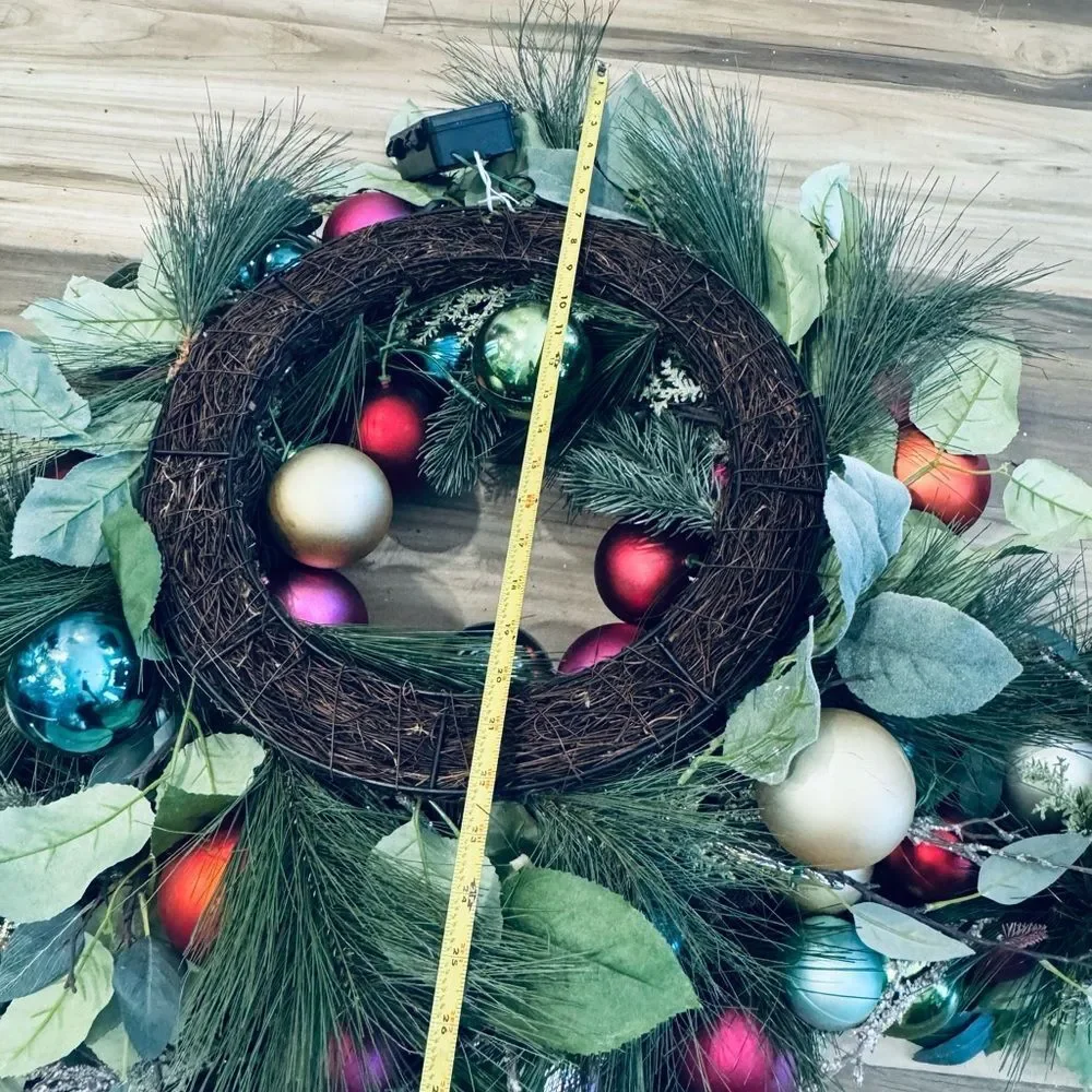 Lighted Modern Christmas Holiday Wreath Decor Jewel Tone